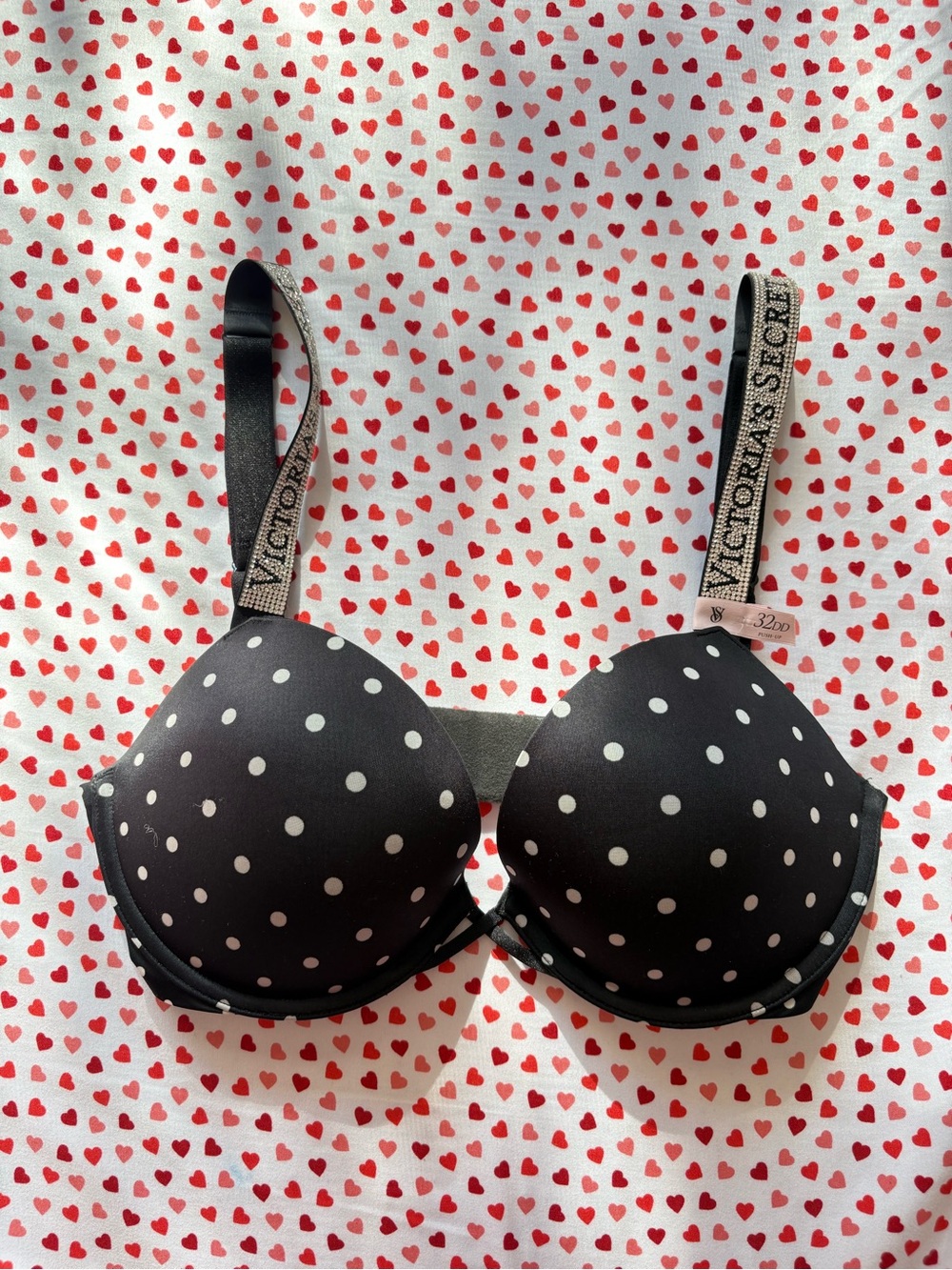 Victoria's Secret Black and White Polka Dot Push-Up Bra